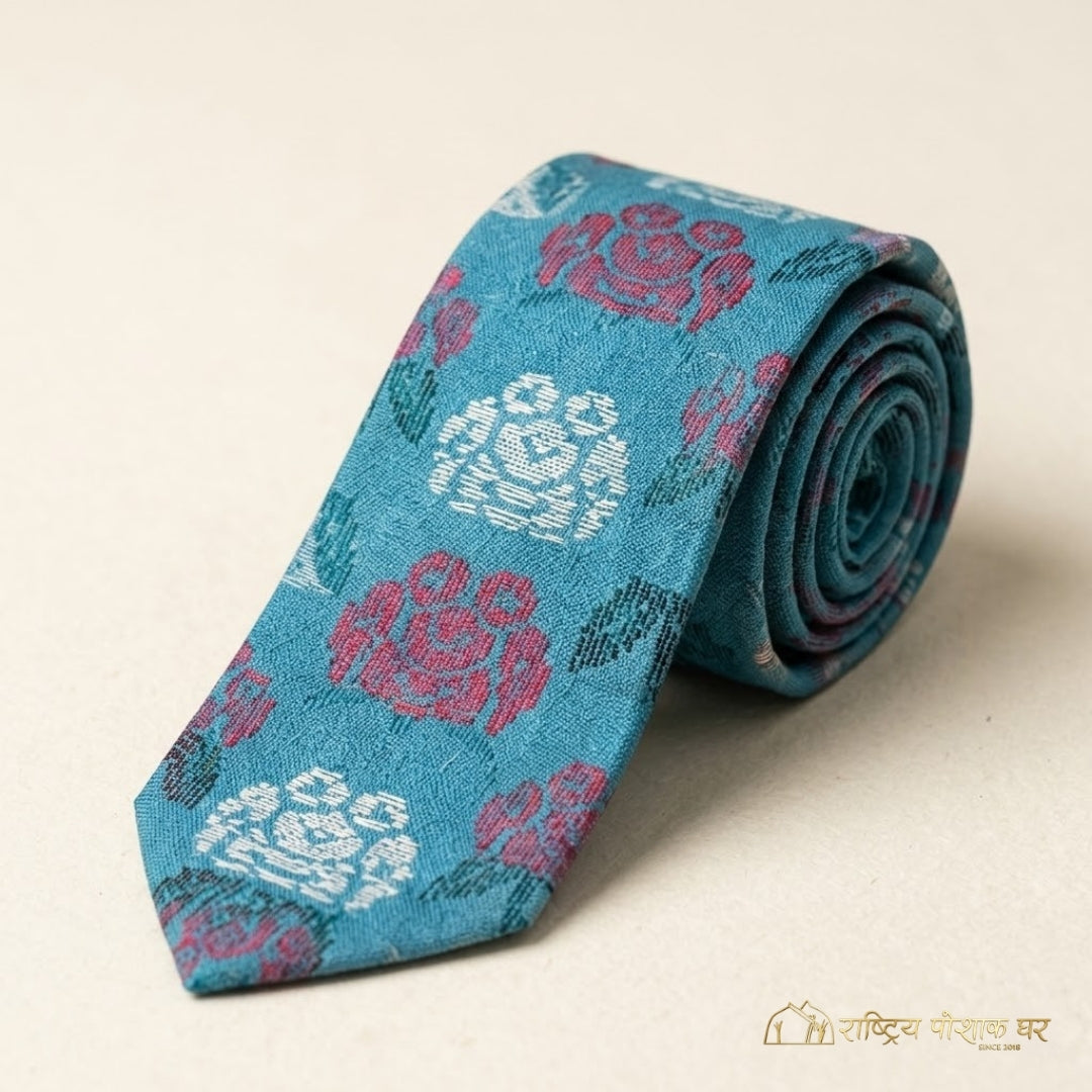 Blue Traditional Laligurans Design Nepali Tie