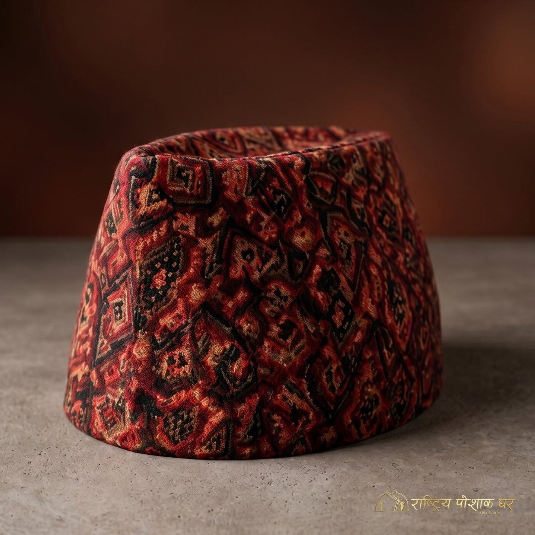 Dark red dhaka topi