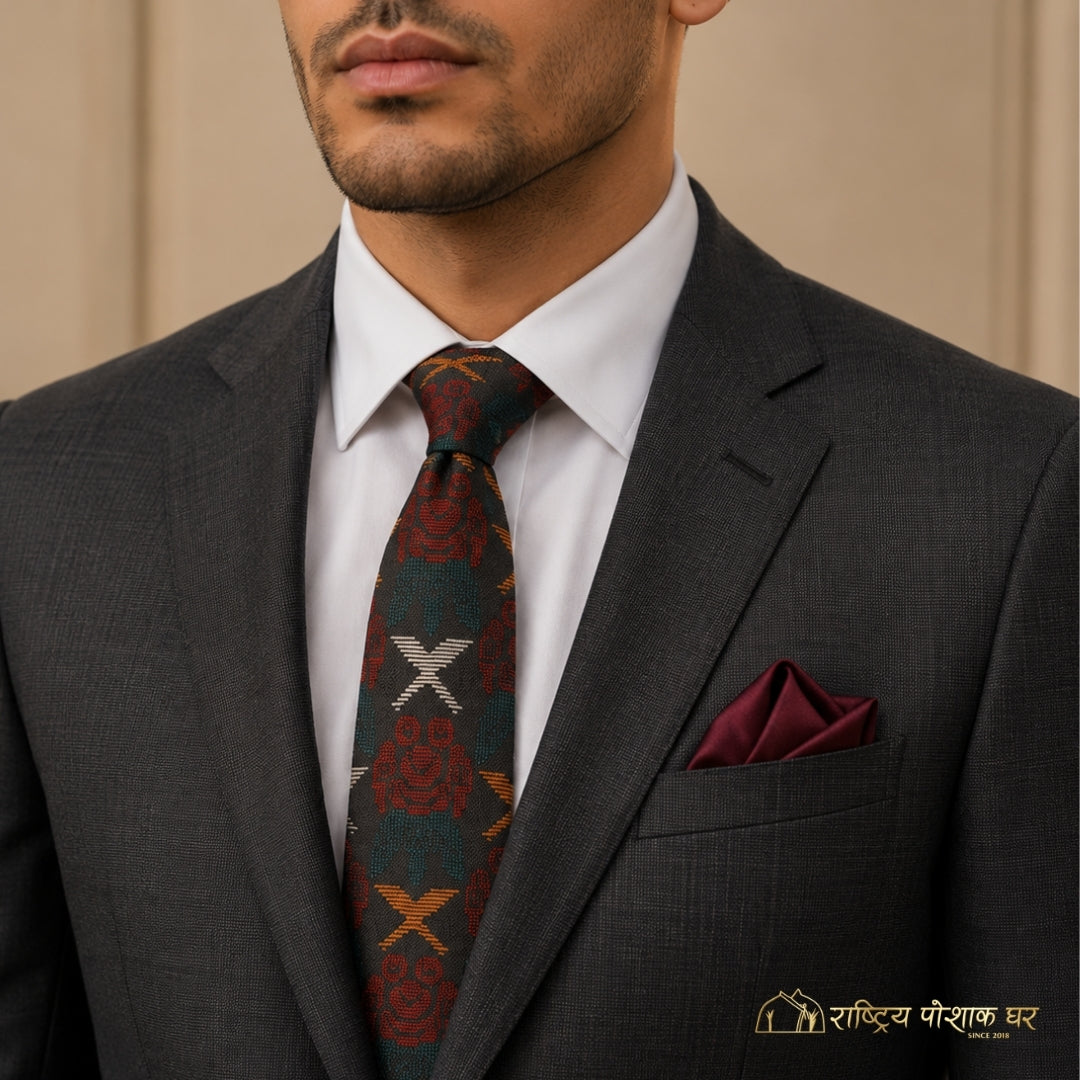 Green laligurans-design Nepali tie